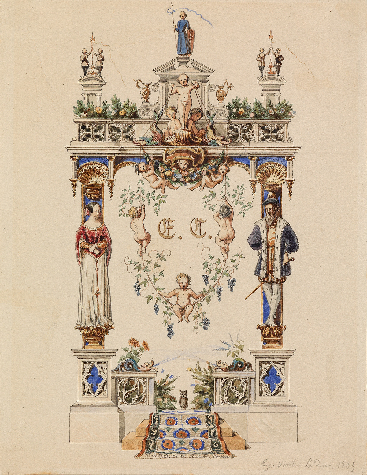 EUGÈNE VIOLLET-LE-DUC (Paris 1814-1879 Lausanne) A Study for a Heraldic Arms.